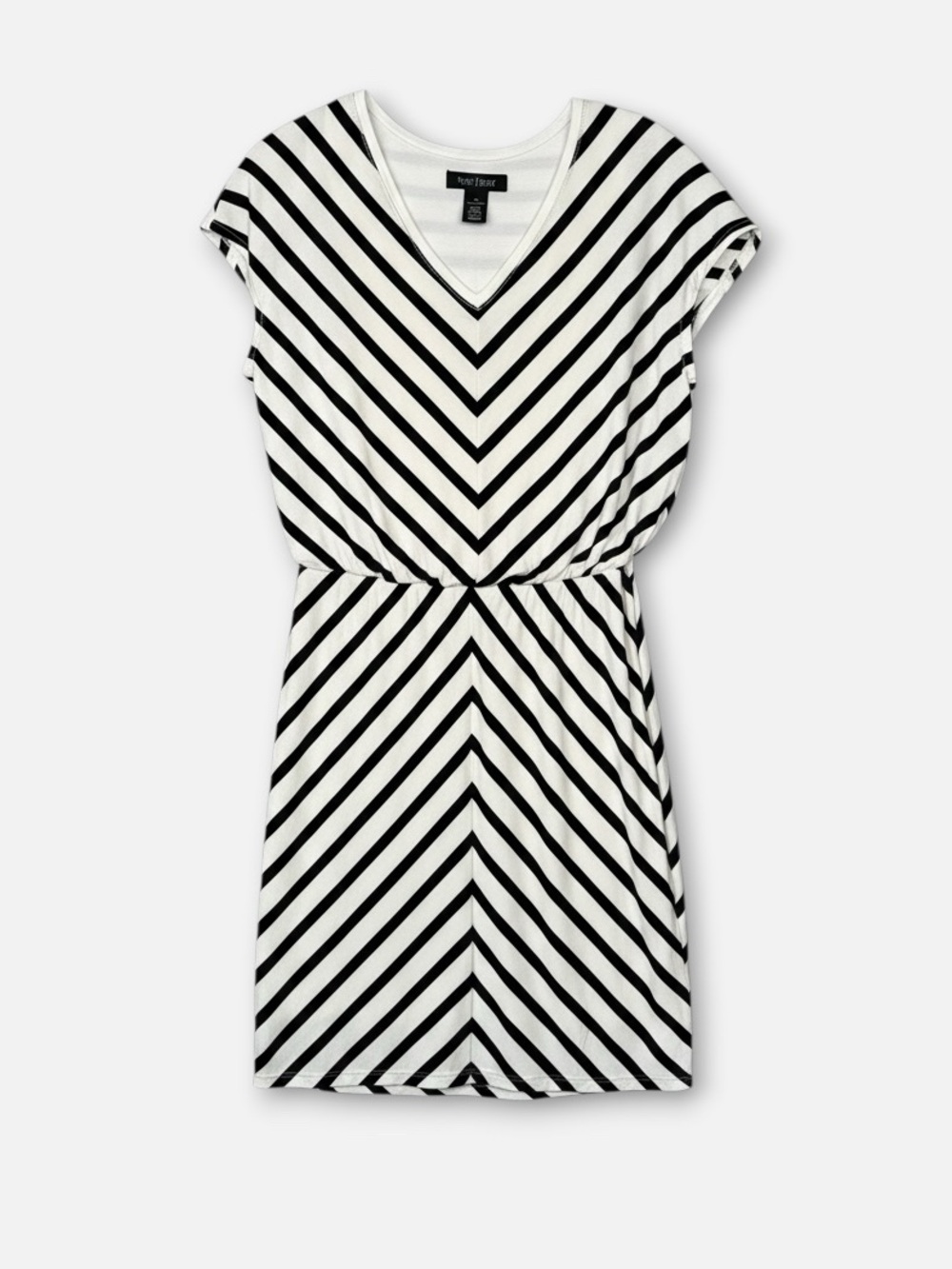 White House Black Market Chevron Stripe Mini Dress Off‎ White Black XS V Neck